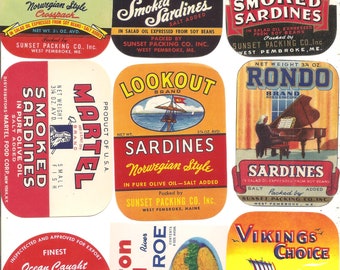 129 VINTAGE Fish ,SALMON, Tuna, SARDINES Labels Etc...