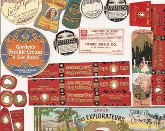 99 1930s plus Medicine cabinet Labels Drugstore,Pharmacy ,Poison ,BEAUTY,COSMETICS,French Perfume,Witch Hazel etc