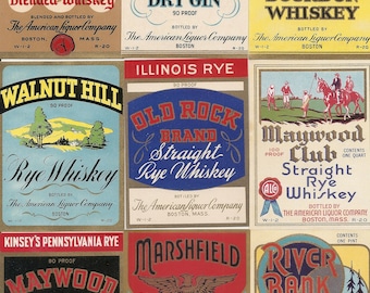 56 Old vintage WHISKEY/ BEER labels etc.