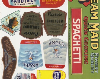 244 VINTAGE PRODUCT labels , tuna, olives , spices, soda, beer, tobacco, whiskey, wine, spaghetti , etc...
