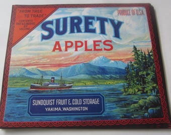20 etiquetas vintage para cajas de manzanas NUCHIEF, Wenatchee Chief, SURETY, Empire Builder, Ok, Aurora, Sky Ranch, IMPERIAL Star, etc.