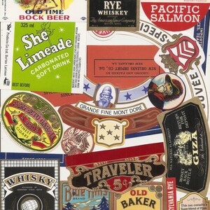 125 VINTAGE PRODUCT labels , tuna, spices, soda, beer, tobacco, whiskey, wine , etc... image 8