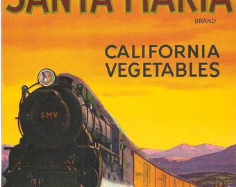 20 etiquetas para cajas de verduras antiguas KATHY Anne, SANTA MARIA Valley Railroad, etc.
