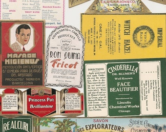 68 1930s plus Medicine cabinet Labels Drugstore,Pharmacy ,Poison ,BEAUTY,COSMETICS,French Perfume,Witch Hazel etc