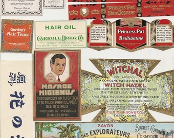 77 1930s plus Medicine cabinet Labels Drugstore,Pharmacy ,Poison ,BEAUTY,COSMETICS,French Perfume,Witch Hazel etc