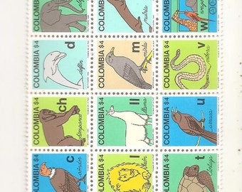 30 Old Vintage UNUSED COLOMBIA ANIMAL Stamps