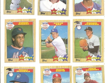 16 Old Vintage 1986 Topps All Star Baseball Picture Cards VALENZUELA, Smith ,Gooden ,Boggs  , RIPKEN , CLEMENS , Strawberry ,Sax ,etc...