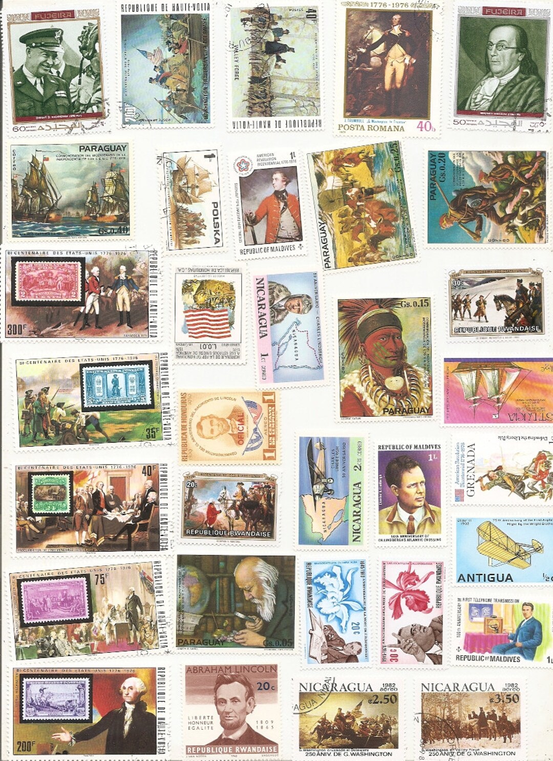 80 Old Vintage STAMPS AMERICAN HISTORY From Countries Around the  display picture 1