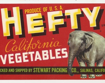 10 Different Vintage 1940's plus California Vegetable Crate Labels HEFTY Elephant,PAGE Boy,PINTO Western Cowboy,Speed Ball, etc..