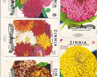 47 Old Vintage Flower Seed Packets Gloriosa Daisy, Alyssyum,ZINNIA,Snapdragon,Calendula,MARIGOLD,TITHONIA,Cockscomb,Larkspur,Petunia,etc.