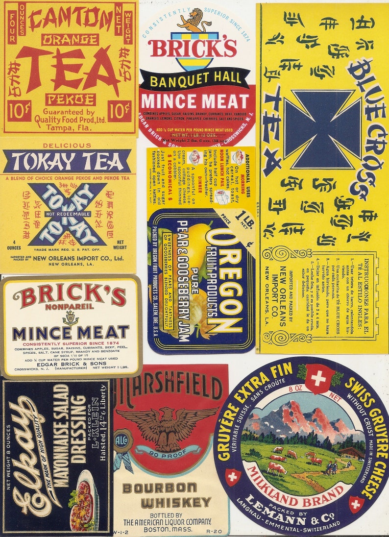 125 VINTAGE PRODUCT labels , tuna, spices, soda, beer, tobacco, whiskey, wine , etc... image 2