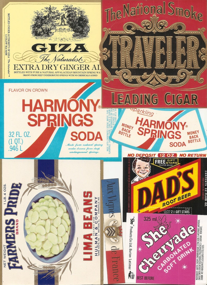 125 VINTAGE PRODUCT labels , tuna, spices, soda, beer, tobacco, whiskey, wine , etc... image 6