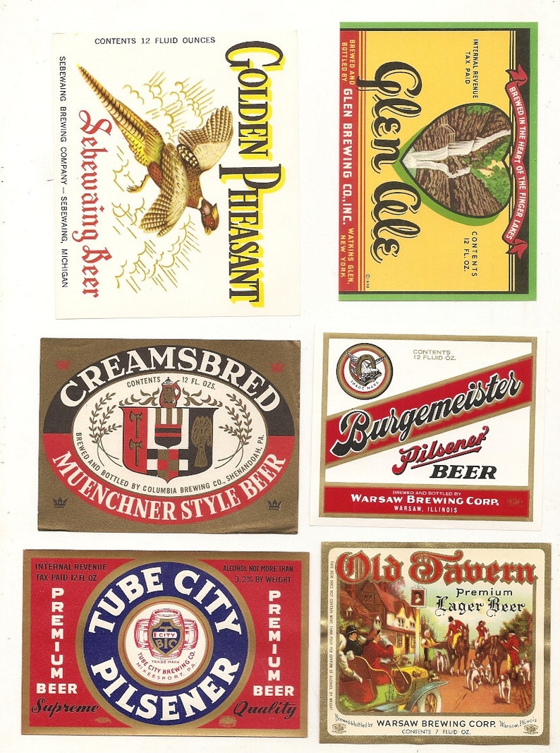 30 Different Vintage Old BEER LABELS Glen Ale, SCHOENLING ,Tube City Etc.... afbeelding 1