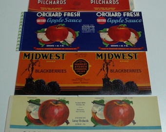 61 Old VINTAGE CAN LABELS - All Different.