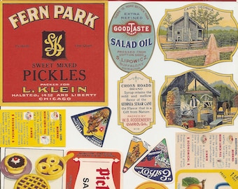 125 VINTAGE PRODUCT labels , tuna, spices, soda, beer, tobacco, whiskey, wine , etc...