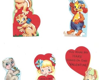 Old Vintage 1950's - Children's VALENTINES - 5 Different