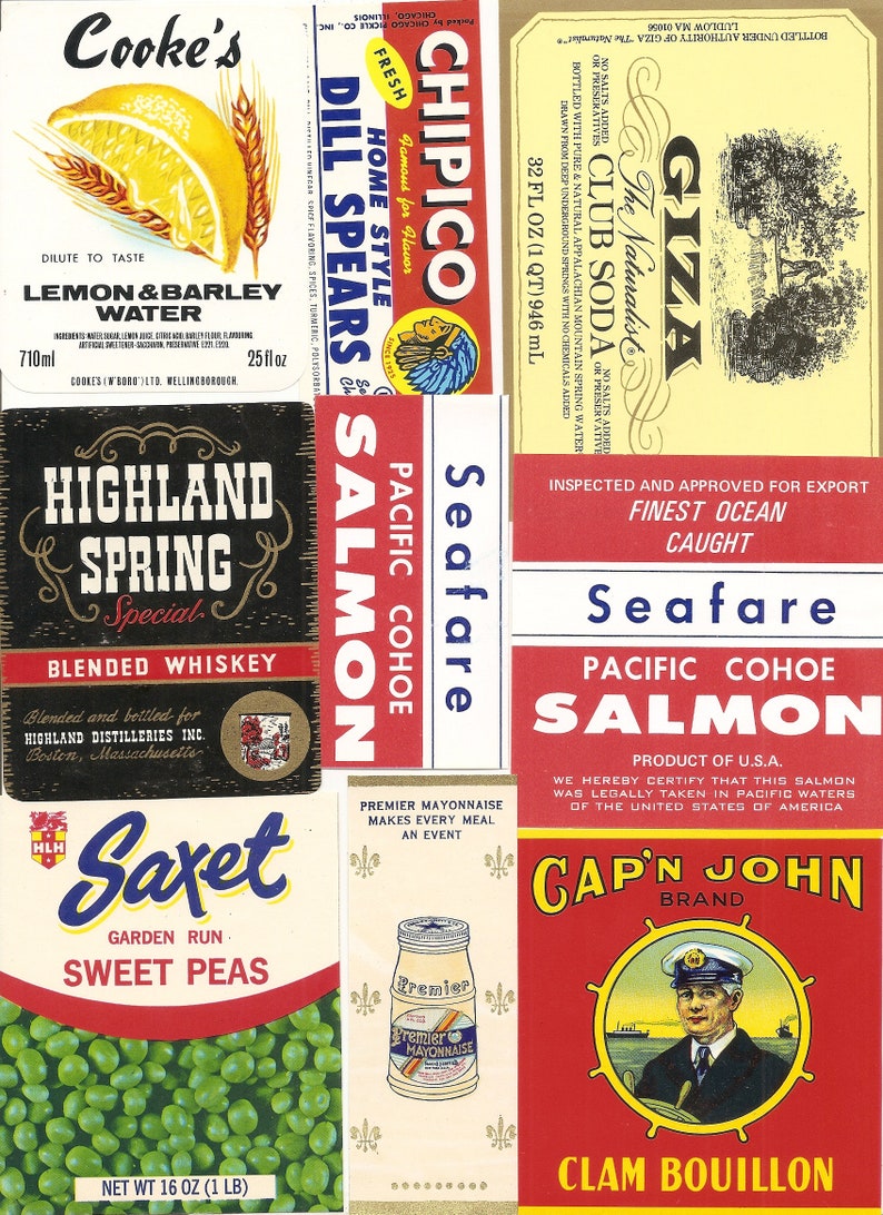 125 VINTAGE PRODUCT labels , tuna, spices, soda, beer, tobacco, whiskey, wine , etc... image 7