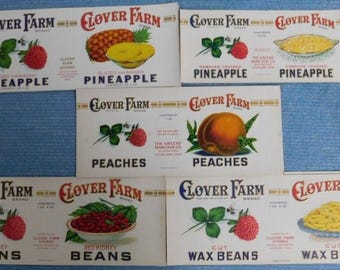 26 Old Vintage CLOVER FARMS Can Labels The Greene Babcock Co. CLEVELAND , Ohio beets, wax beans,pineapple,peaches,shoe peg corn, etc...