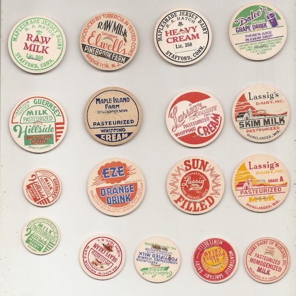 18 Old VINTAGE MILK , JUICE Caps etc..