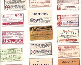 47 1930s plus Drugstore,Pharmacy ,Poison and Medicine Labels etc