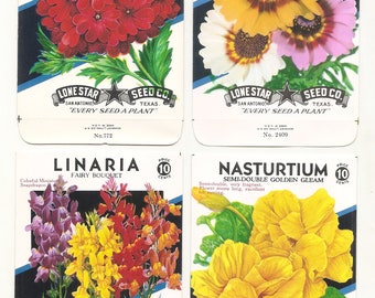 30 Old Vintage Flower Seed Packets Flower Garden Mixture ,CHRYSANTHEMUM, CALIFORNIA Poppy,Alyssyum,Zinnia ,Marigold ,PORTULACA,Petunia,etc.