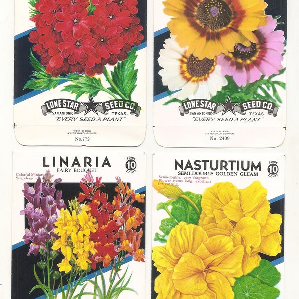 30 Old Vintage Flower Seed Packets Flower Garden Mixture ,CHRYSANTHEMUM, CALIFORNIA Poppy,Alyssyum,Zinnia ,Marigold ,PORTULACA,Petunia,etc.