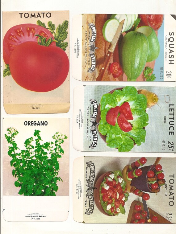 Set of 5 Diff. Vintage Vegetable Seed Packets, San Antonio, Lone Star Texas  L07