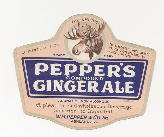 Pepper Lot of 100 Old Pepper's Ginger Ale Soda Bottle LABELS Ashland PA MOOSE Pepper Lot of 100 Old Pepper's Ginger Ale Soda Bottle LABELS Ashland PA MOOSE