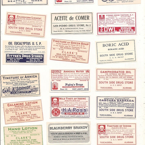 59 vintage  Drugstore,Pharmacy ,Poison and Medicine Labels etc