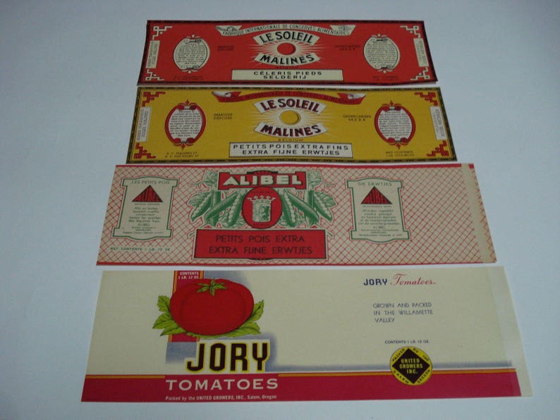 65 Old VINTAGE CAN LABELS All Different. image 3