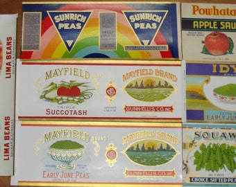 100 Old VINTAGE CAN LABELS - All Different.