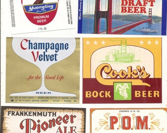 136 Vintage Old BEER LABELS Sebewaing Mi.,SHAMOKIN Pa.,Evansville Ind,Chicago Il,Watkins Glen, New York etc...