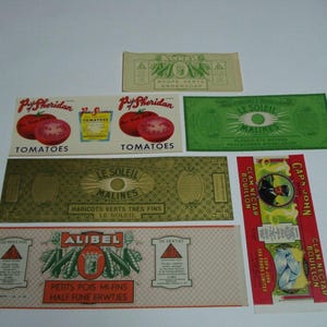 65 Old VINTAGE CAN LABELS All Different. image 5