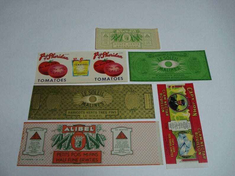 65 Old VINTAGE CAN LABELS All Different. image 5