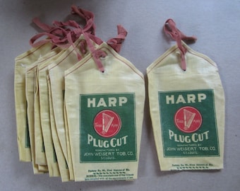 5 Old Vintage 1940's - Harp Plug Cut - CLOTH TOBACCO BAGS - John Weisert