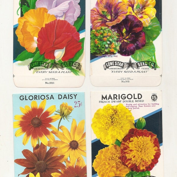 46 Old Vintage Flower/Vegetables Seed Packets Lone Star Seed Co. San Antonio,Texas,Sweet Pea,Cockscomb,daisy,poppy,petunia,zinna,snapdragon