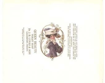 Old Vintage 1910's - Queen Beauty - SOAP LABEL - Purple