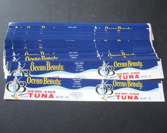 50  Old Vintage - OCEAN BEAUTY - Tuna Can Labels - MERMAID