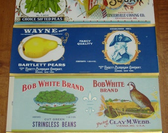 74 Old VINTAGE CAN LABELS - All Different.