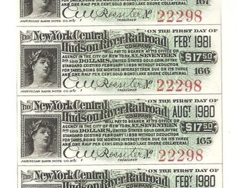 100 Old 1898 - N.Y. CENTRAL HUDSON River RAILROAD Bond Coupons (D)