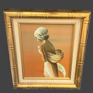 Vintage Afrocentric Wall Art, Elaine Dungill &#39;Mother and Child&#39; Framed Lithograph Canvas Painting, Beautiful African-Inspired Home Decor