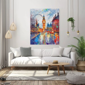 Printable Vibrant London Vertical Oil Painting Canvas, City Landscape Art Print, Modern Colorful Wall Art, Digital Download, Home Decor