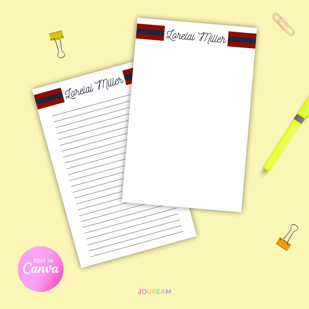 Editable Custom Notepad | Canva Printable Stationery | Personalized ...