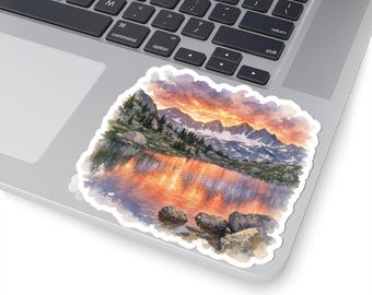 Mountain Lake Sunset Sticker | Kiss-Cut Vinyl Landscape