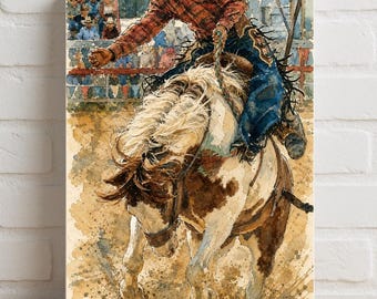 The Texas Gazette Cowboy Rodeo Bucking Bronco Rolled Poster | Western Rodeo Wall Art