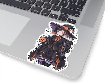 Cute Witch Girl Halloween Sticker | Kiss-Cut Sticker