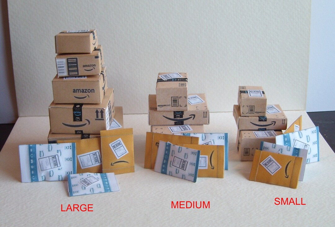 Miniature dollhouse Amazon shipping boxes, mini mail, miniature mail, mini packages, mini envelope, miniature packages, dollhouse mail, 1:12