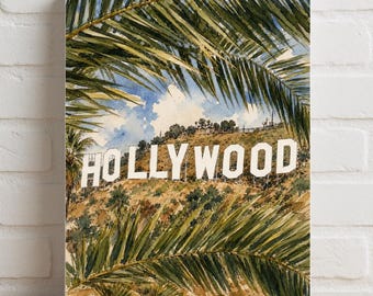 Hollywood Palm Trees Poster | Rolled Poster, California Times Vintage Travel Art