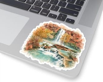 Watercolor Waterfall Sticker | Kiss-Cut Sticker, Nature Landscape