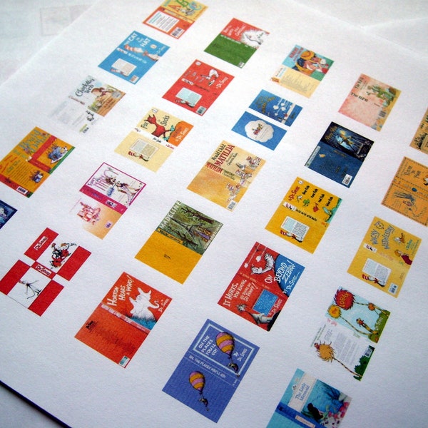 Set of 25 Miniature Childerns Book Covers 1:12 Scale Downloadable Printable Covers Do It Yourself Dollhouse Books Make Mini Library